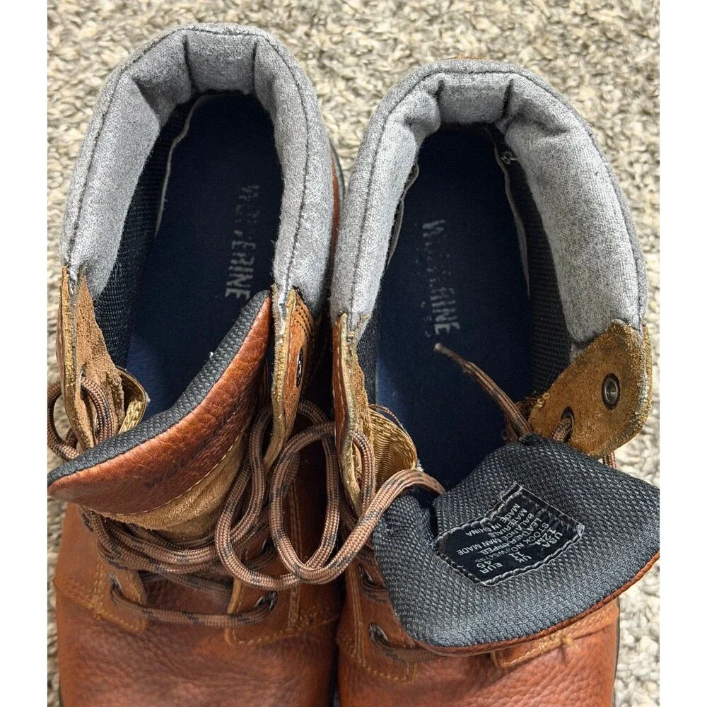 Wolverine Brown Leather Work Boots Lace Up Oil & Slip Resistant Size 12M